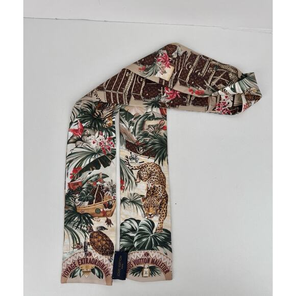 Louis Vuitton Silk Voyage Extraordinaire Bandeau Scarf Beige